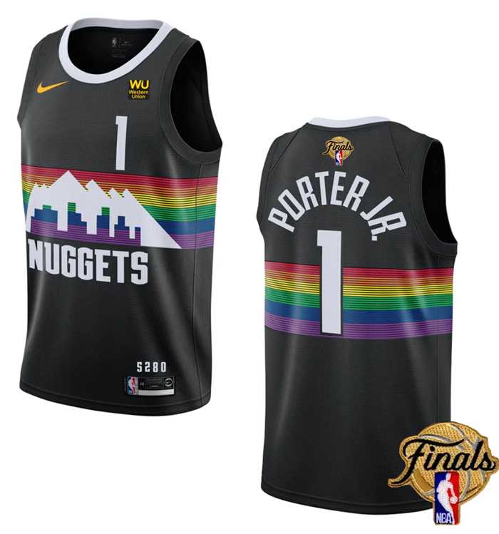 Mens Denver Nuggets #1 Michael Porter Jr. Black 2023 Finals City Edition Stitched Basketball Jersey Dzhi->denver nuggets->NBA Jersey